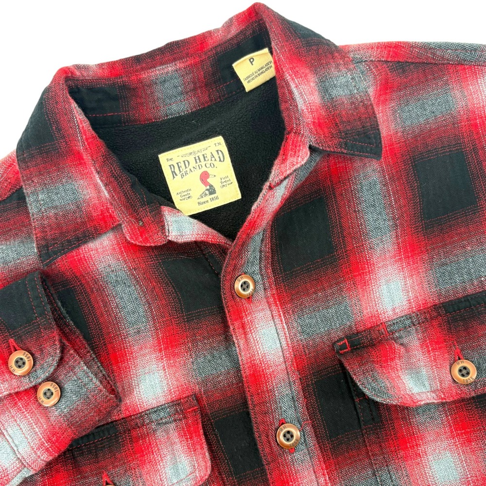 RedHead Mens Red Black Plaid Fleece Lined Flannel Shirt Small 602RHF168029W